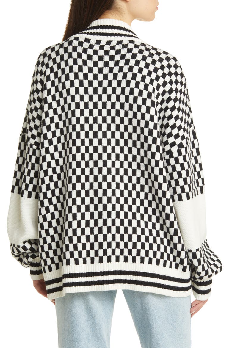 Get What I Want Grandpa Check Cardigan, Alternate, color, BLACK AND WHITE CHECK