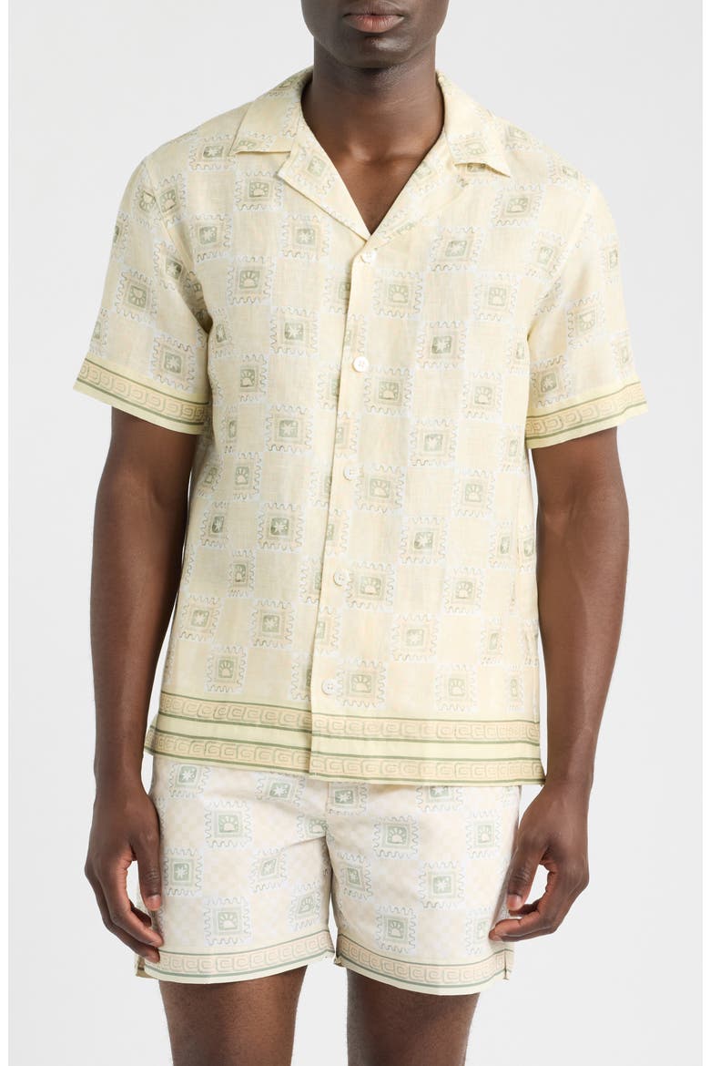 Tehla Tile Print Linen Camp Shirt, Alternate, color, ECRU- 17