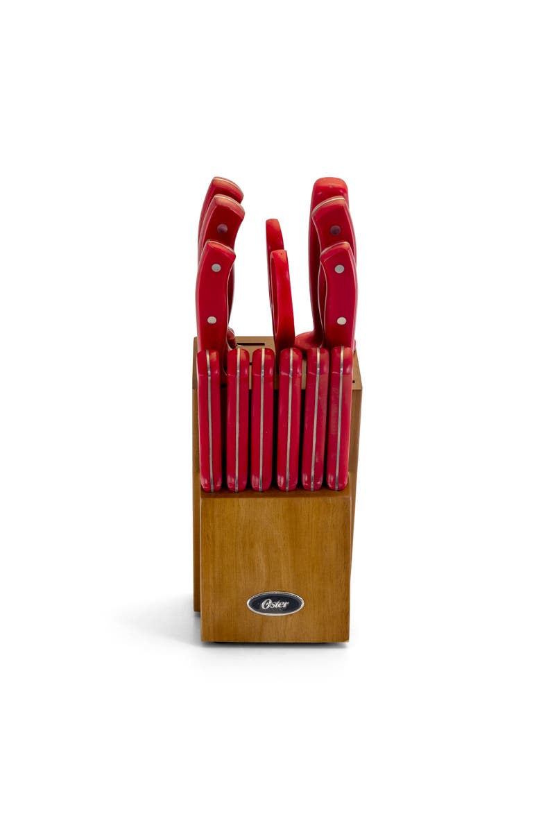 OSTER Evansville 14 Piece Stainless Steel Cutlery Set with Handles, Alternate, color, Red