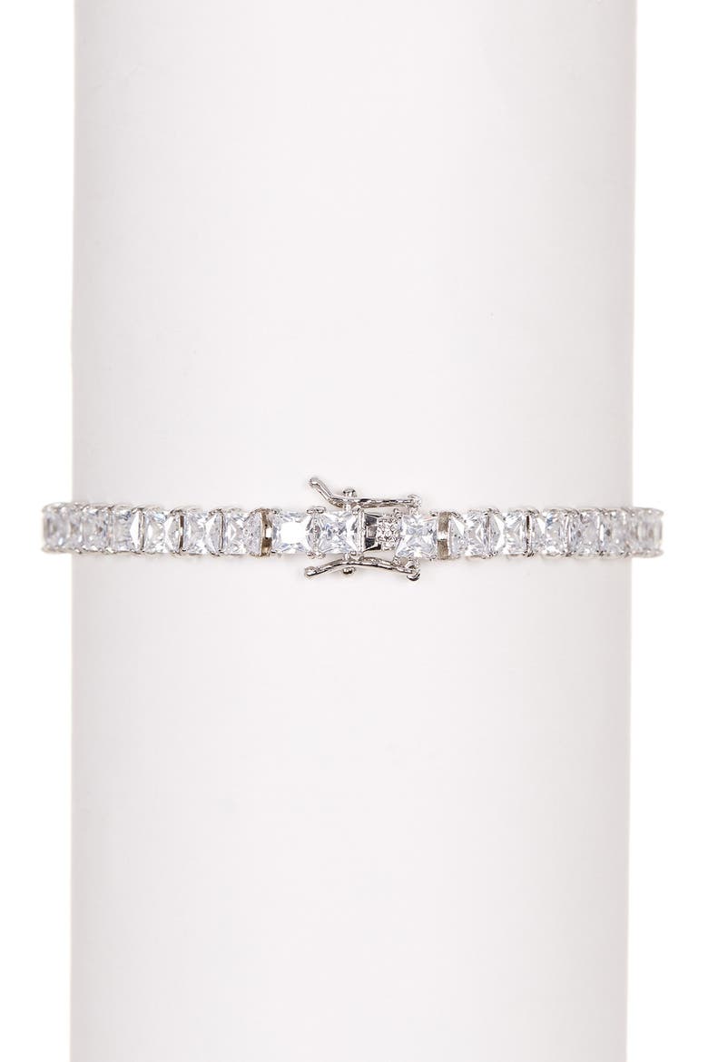Princess CZ Tennis Bracelet, Main, color, CLEAR/SILVER