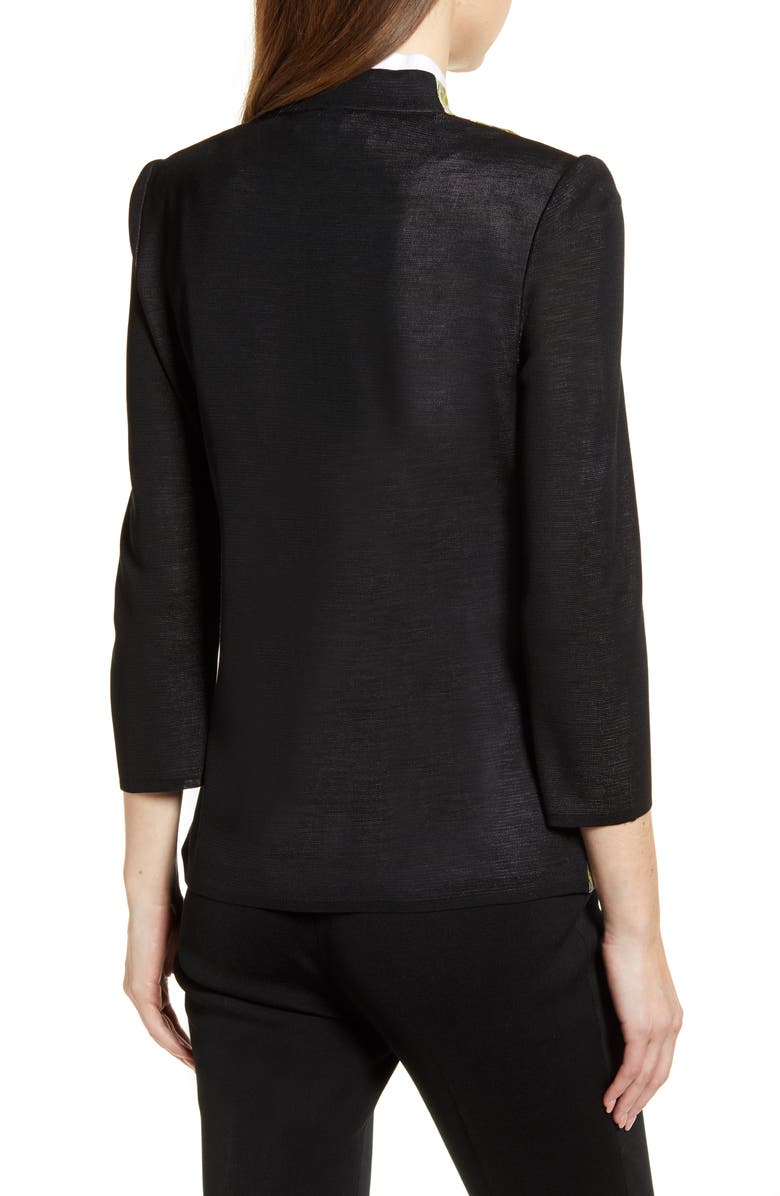 Ming Wang Leaf Print Mixed Media Jacket, Alternate, color,