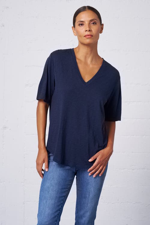 Franne Golde Slub Jersey V-neck Elbow Sleeve Tee