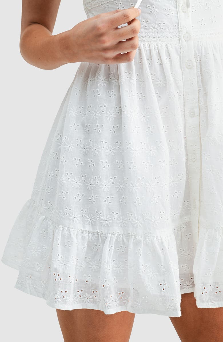 Lush Button Front Cotton Eyelet Minidress, Alternate, color, Off White