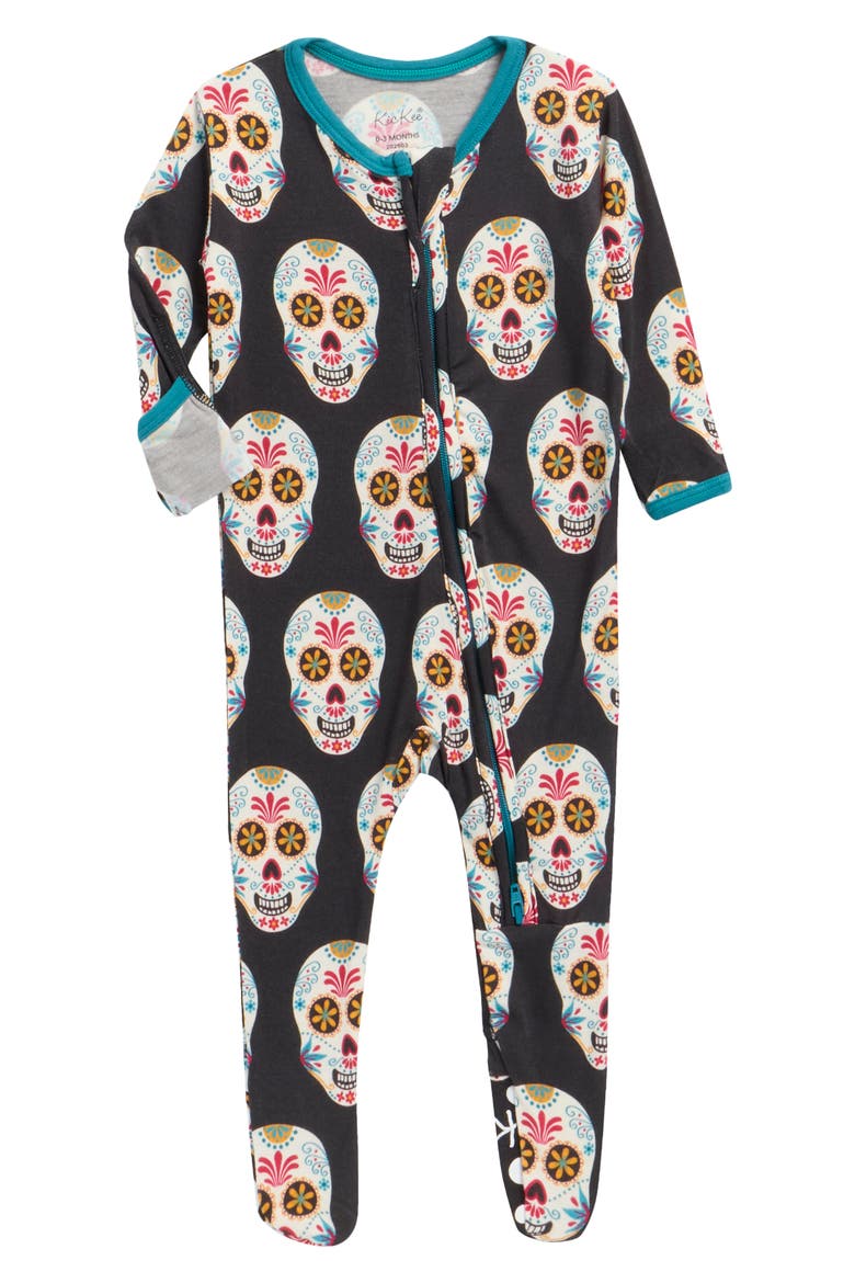 Print Zip Footie, Main, color, MIDNIGHT DIA DE LOS MUERTOS