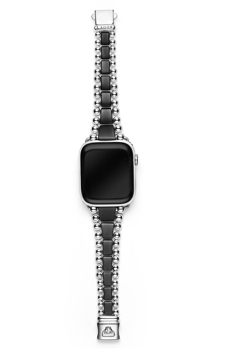LAGOS Men's Smart Caviar Matte Black Ceramic & Stainless Steel Apple Watch<sup>®</sup> Watchband, Alternate, color, Black