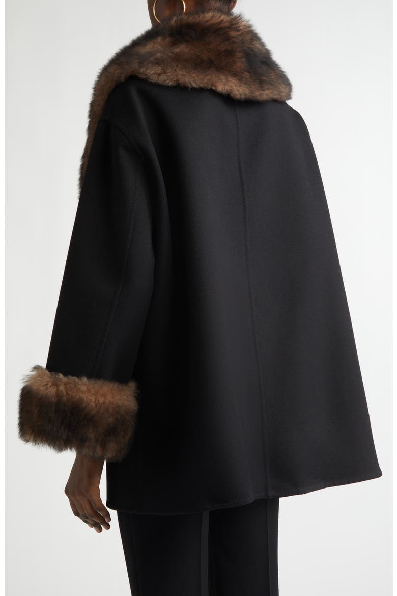 Genuine Shearling Trim Compact Wool & Cashmere Coat, Alternate, color, BLACK