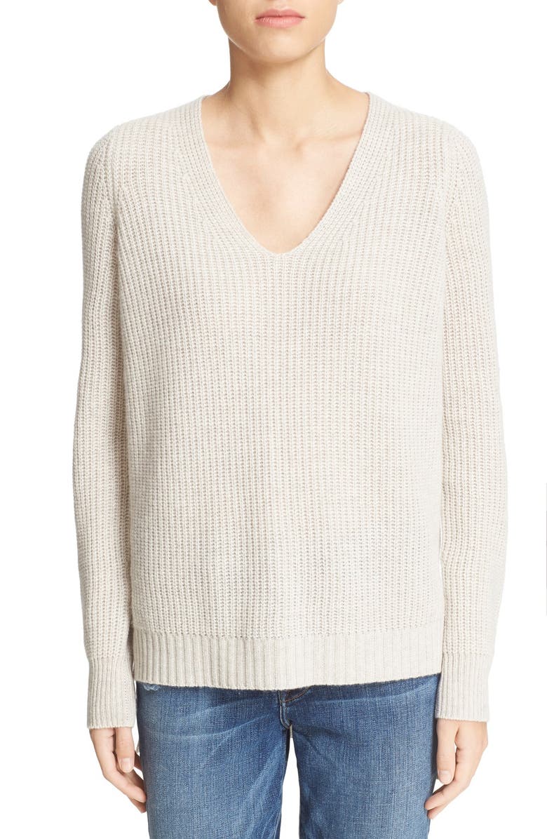 autumn cashmere Shaker Stitch V-Neck Cashmere Sweater, Main, color, 