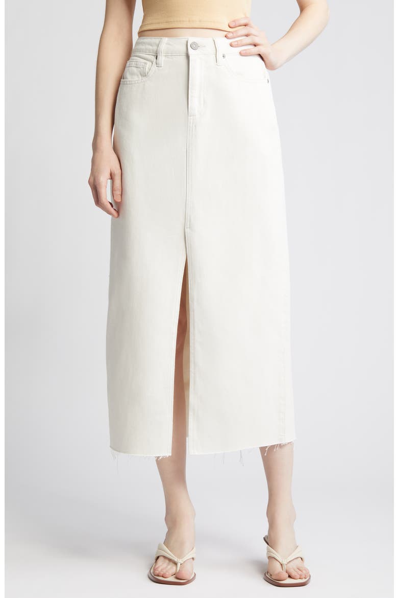 Front Slit Denim Midi Skirt, Main, color, WHITE