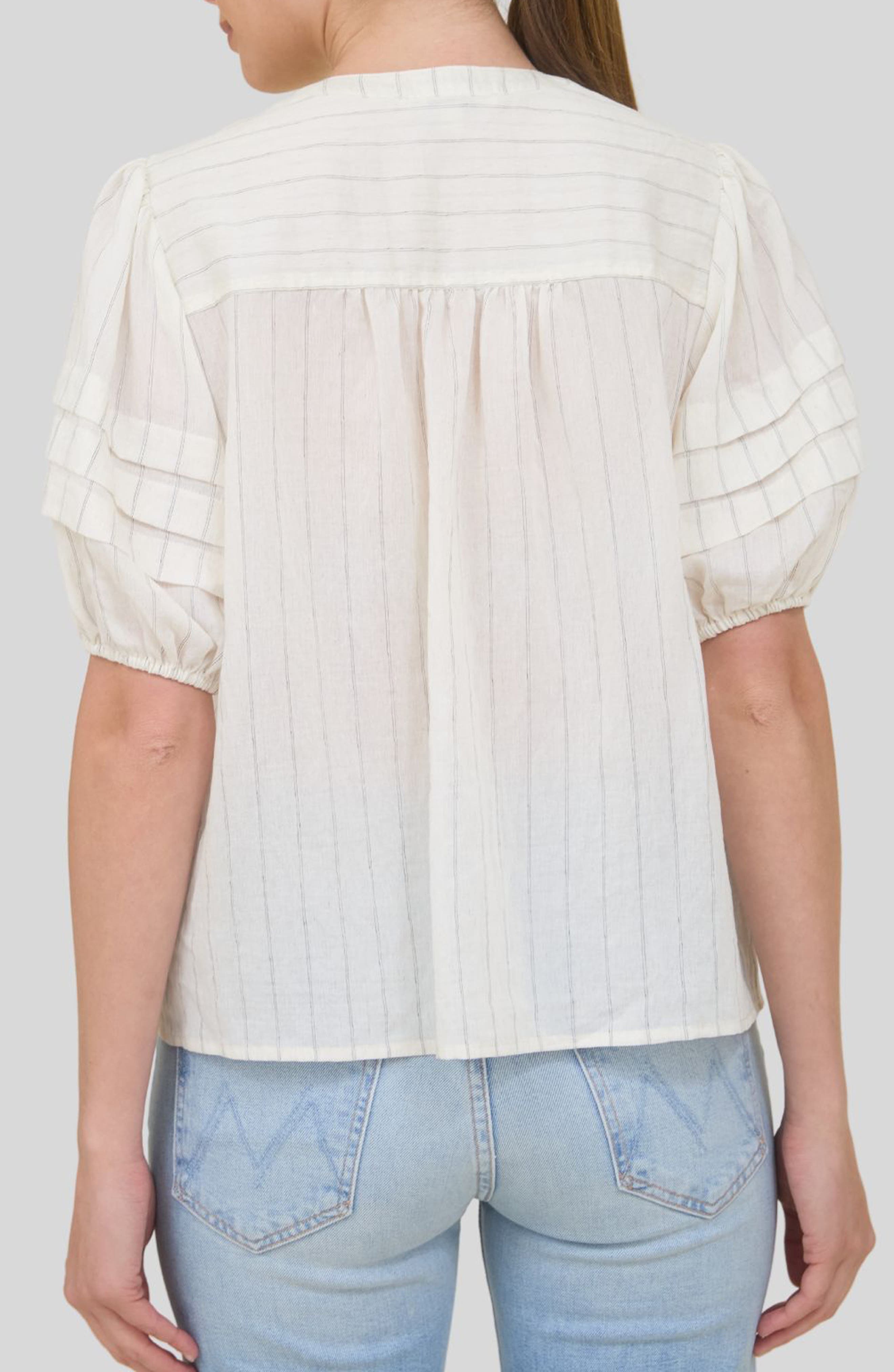 Stripe Puff Sleeve Button-Up Shirt - image 2