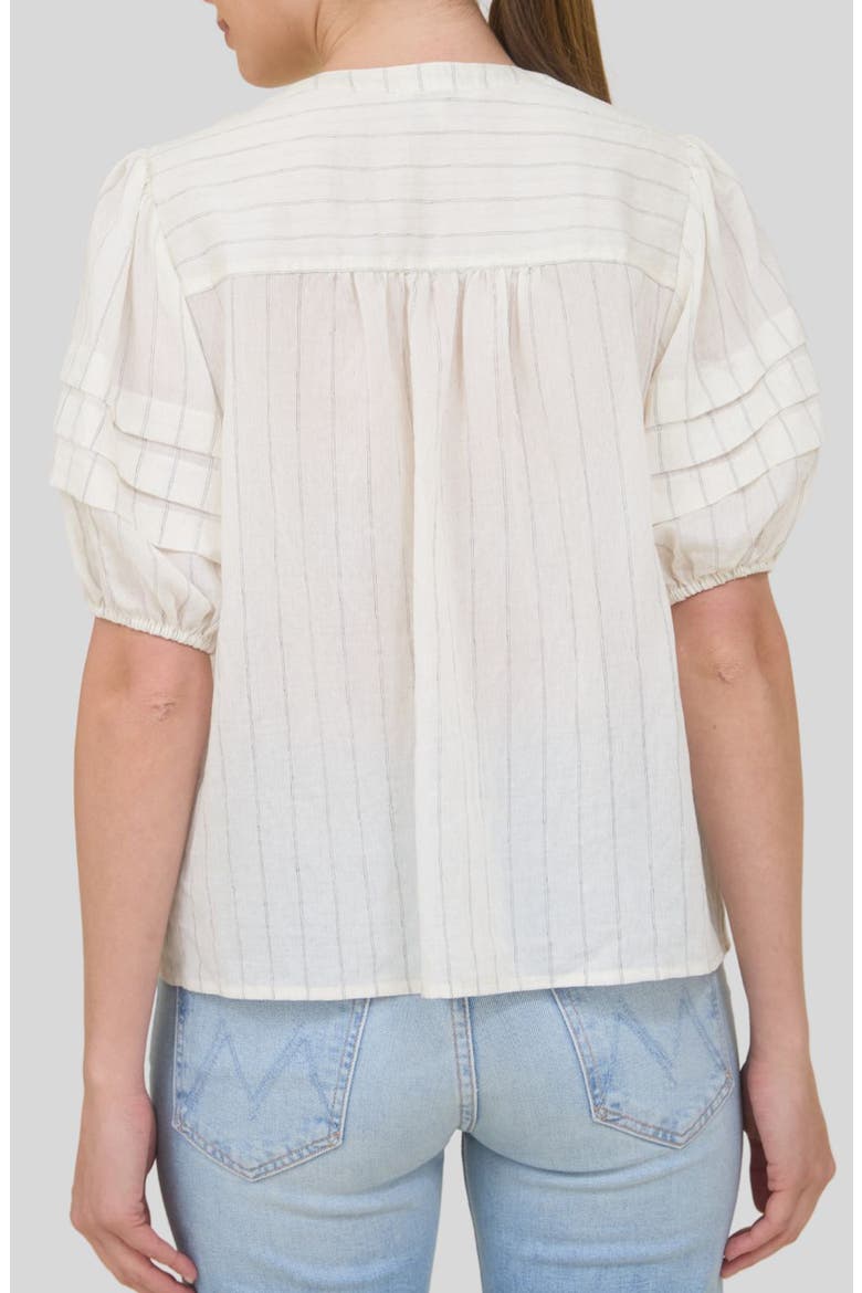 Stripe Puff Sleeve Button-Up Shirt, Alternate, color, OATMEAL
