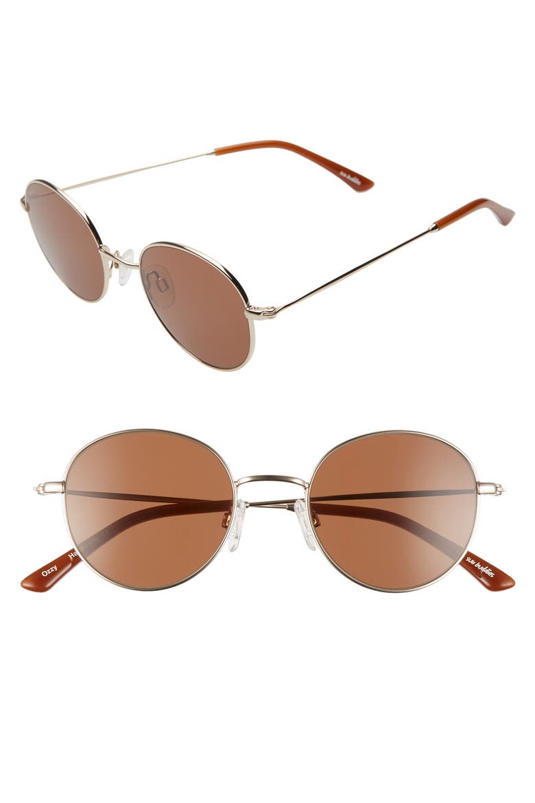 Ozzy 47mm Round Metal Sunglasses, Main, color, GOLD/ BROWN