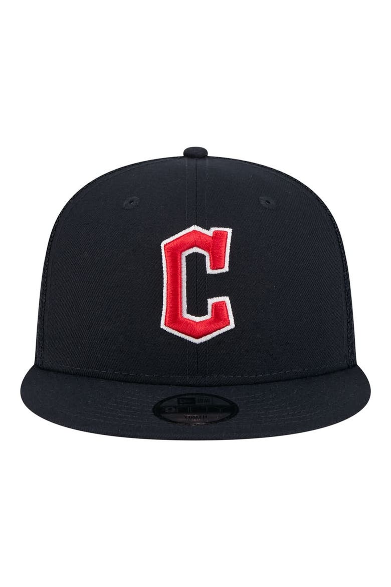 Youth New Era  Navy Cleveland Guardians 9FIFTY Trucker Snapback Hat, Alternate, color, Navy
