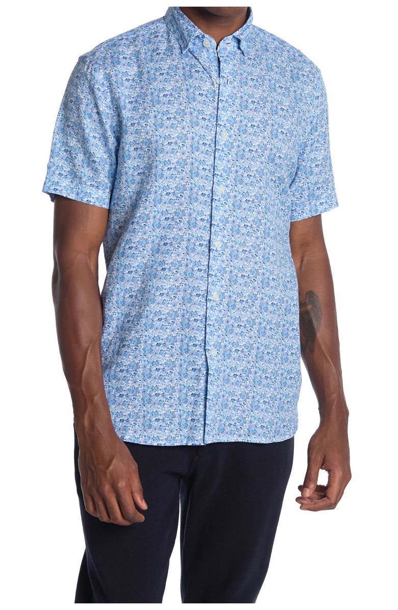 Toscano Short Sleeve Floral Printed Linen Blend Shirt, Main, color, 