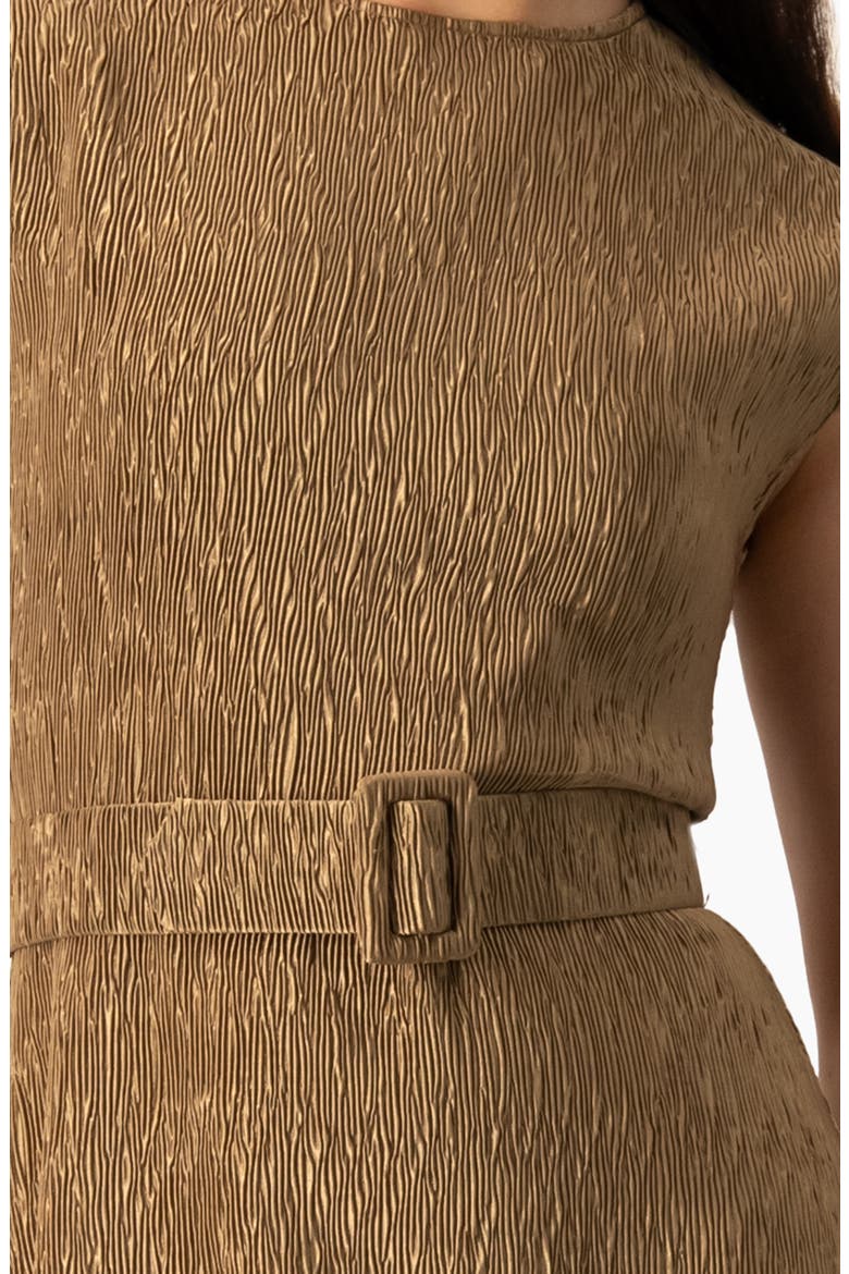 Textured Belted A-Line Dress, Cap Sleeve Fit-and-Flare with Buckle Belt, Alternate, color, Gold
