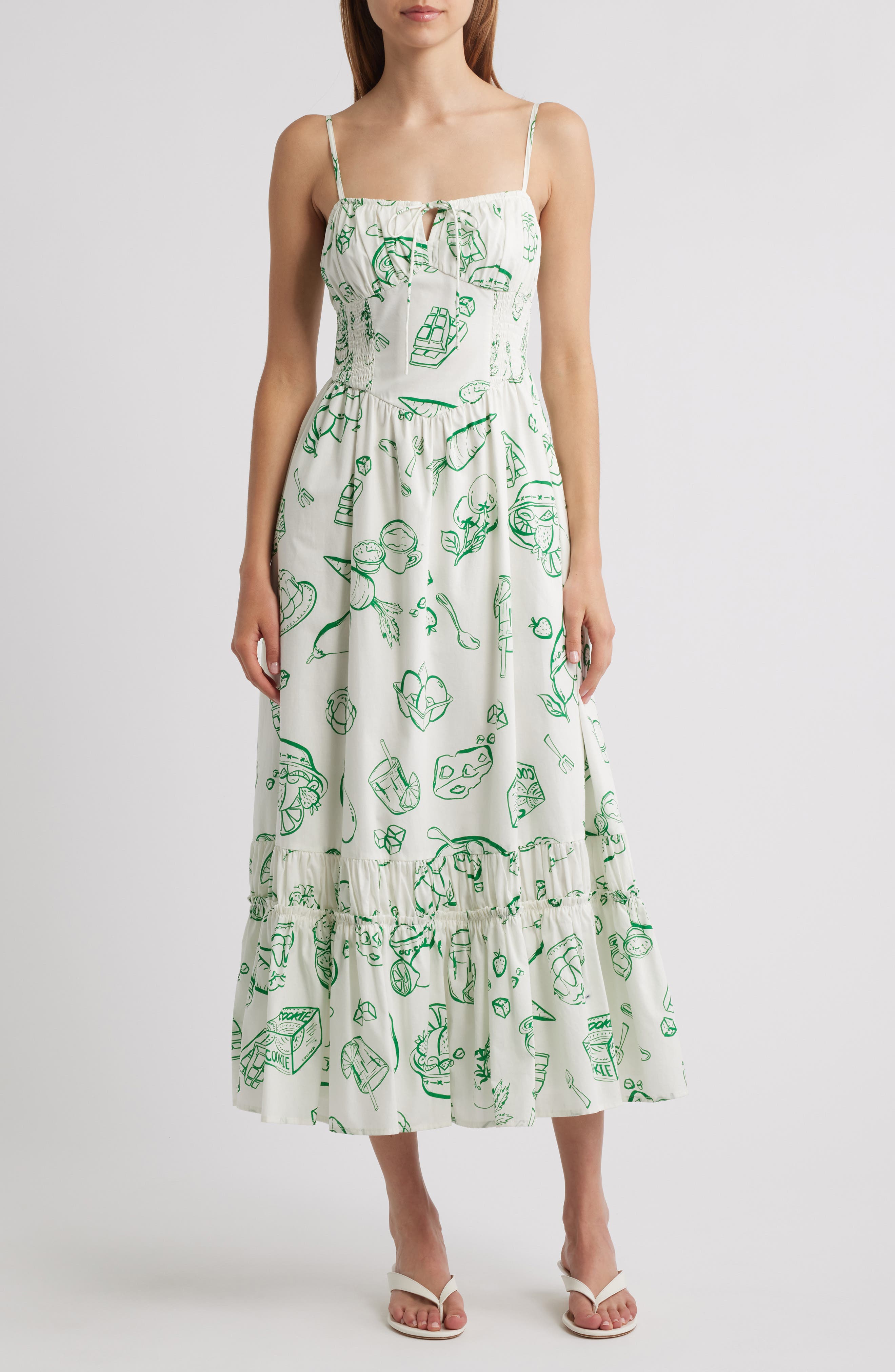 MOON RIVER Tie Keyhole Cotton Midi Sundress