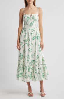 MOON RIVER Tie Keyhole Cotton Midi Sundress
