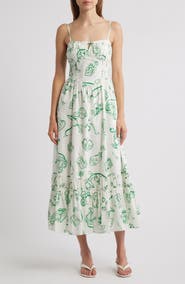 MOON RIVER Tie Keyhole Cotton Midi Sundress