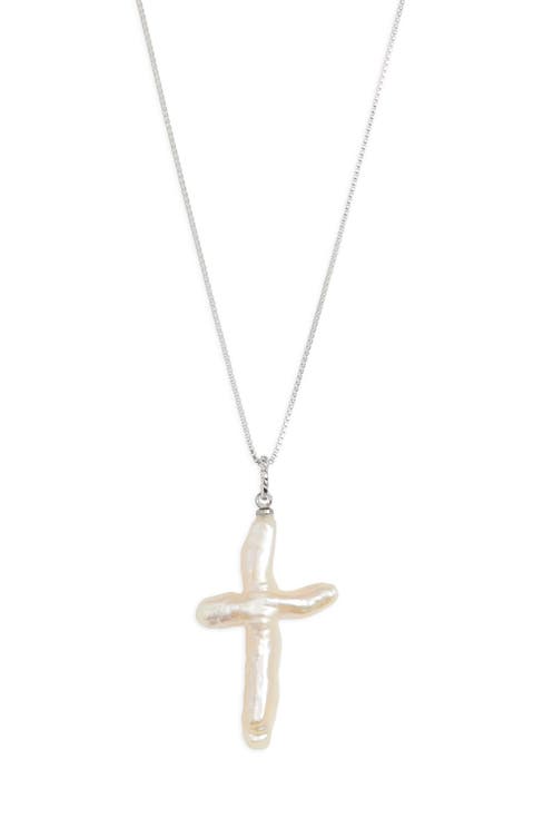 Esther Freshwater Pearl Cross Pendant Necklace