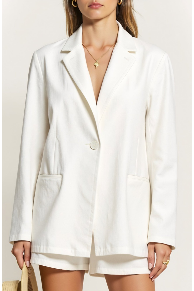Single Button Blazer and Matching Elastic Waist Short Outfit Set, Alternate, color, White