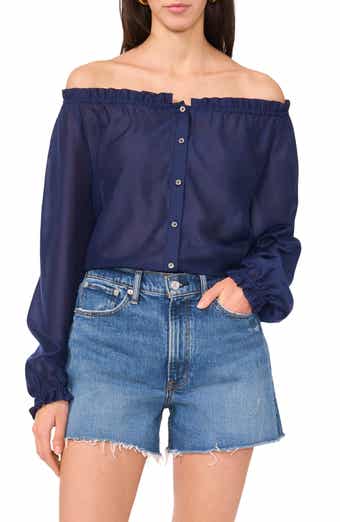 Two by Vince Camuto Off the Shoulder Long Sleeve Button-Up Top