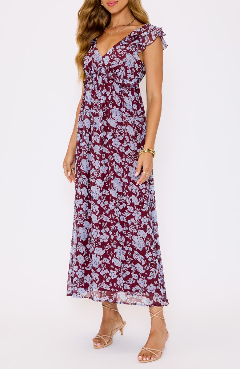 VICI Collection Enchanting Floral Ruffle Maxi Dress, Alternate, color, Burgundy Blue Floral