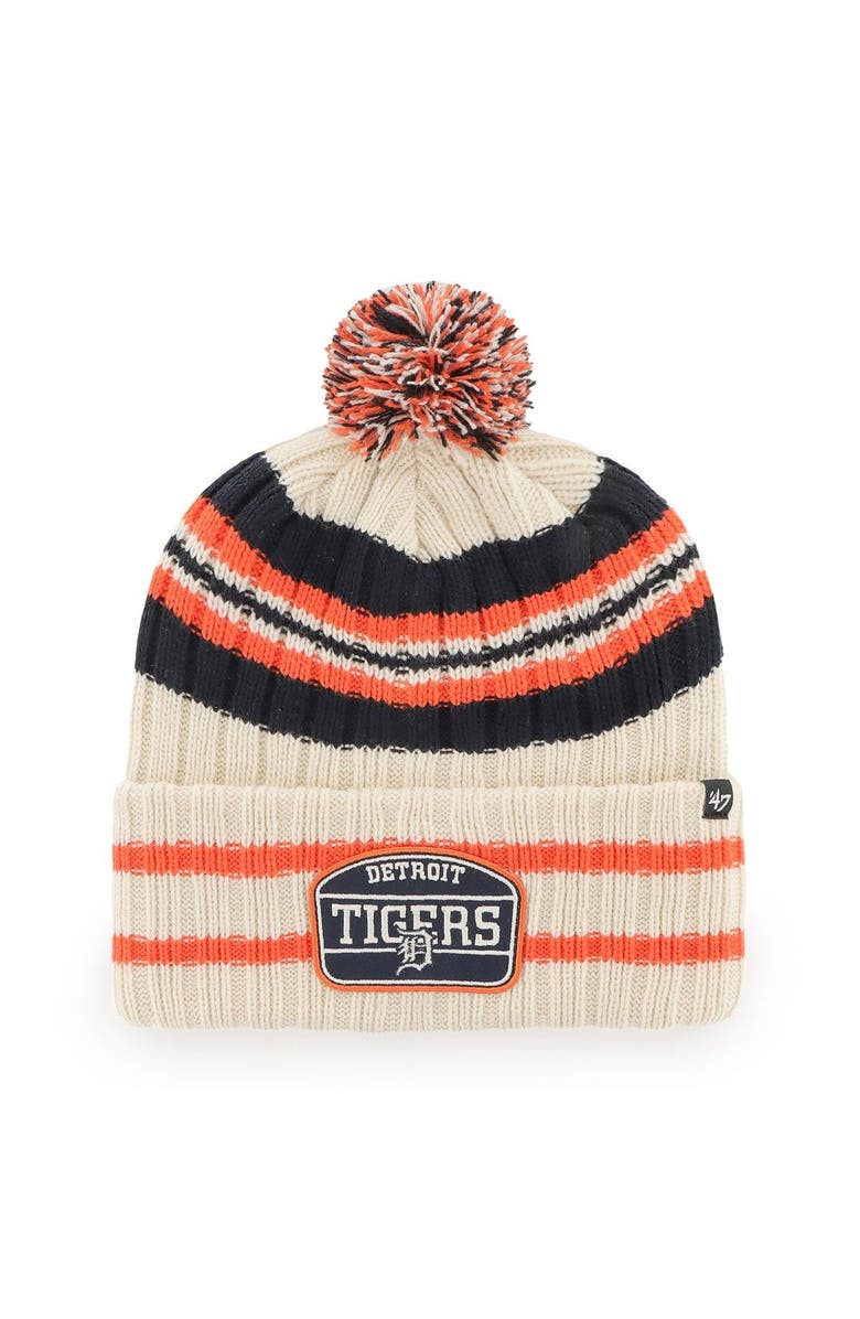'47 Men's '47 Natural Detroit Tigers Home Patch Cuffed Knit Hat with Pom, Main, color, 
