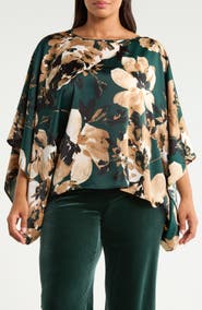 Anne Klein Floral Dolman Sleeve Cape Top