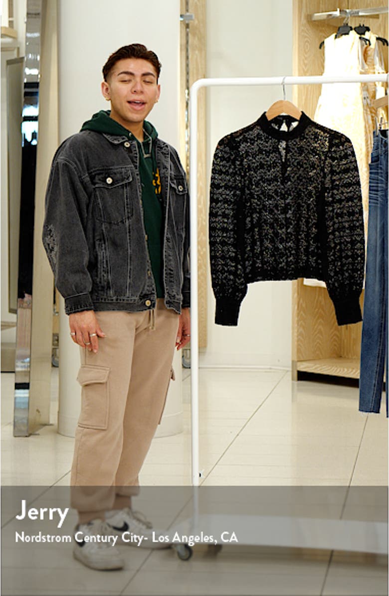 Semisheer Mock Neck Long Sleeve Lace Blouse, sales video thumbnail