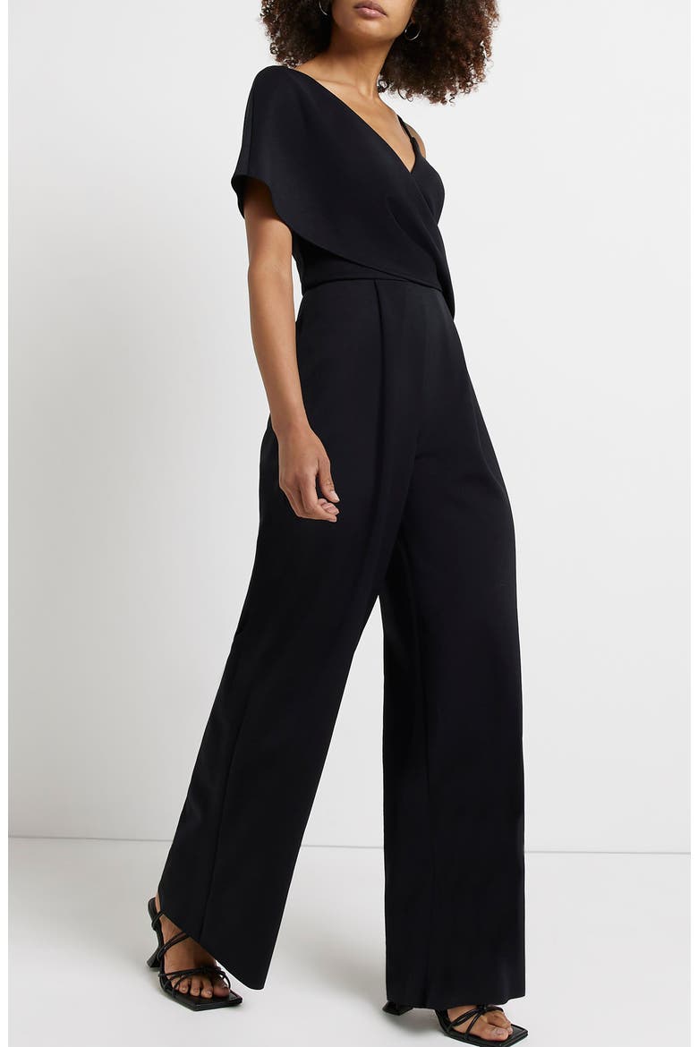 Drape Asymmetric Wide Leg Jumpsuit, Alternate, color, BLACK