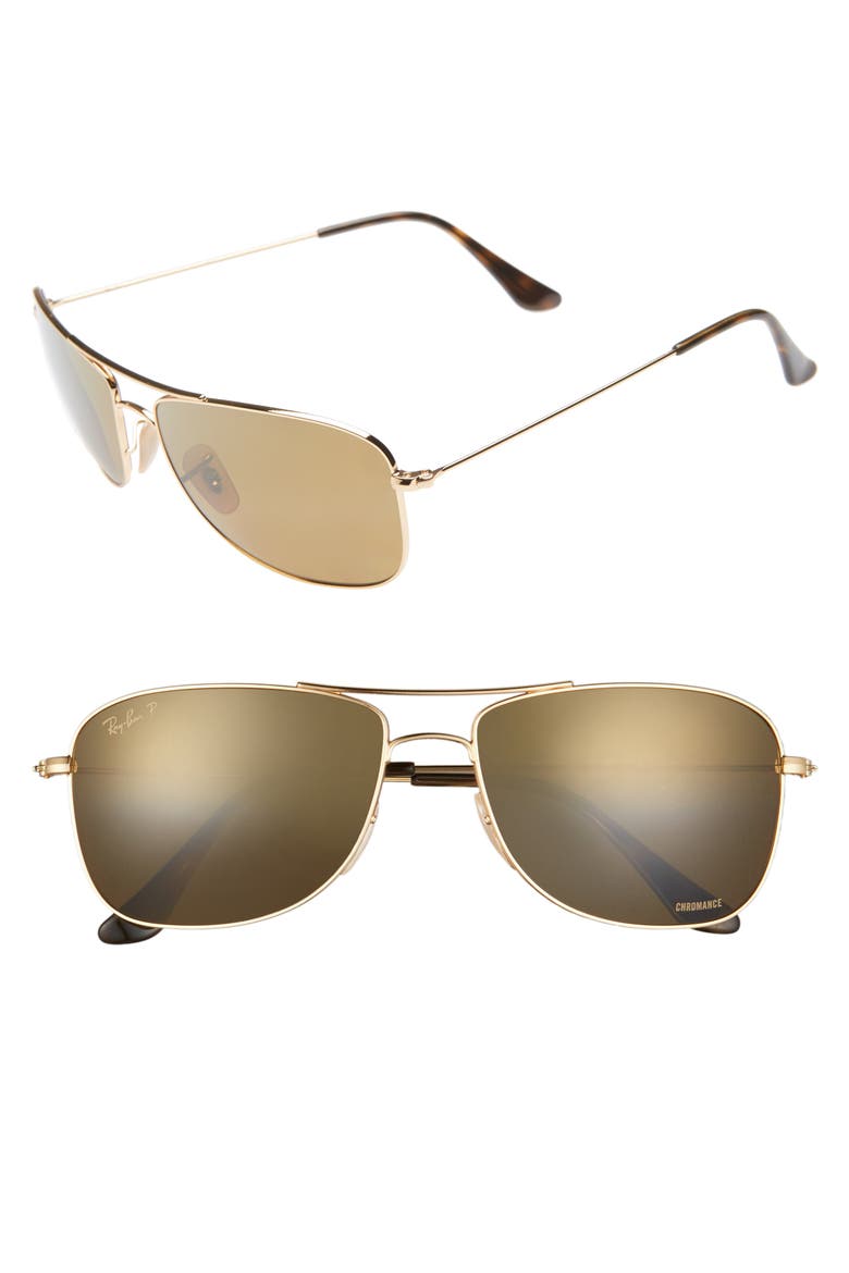Tech 59mm Polarized Sunglasses, Main, color, GOLD GRADIENT MIRROR