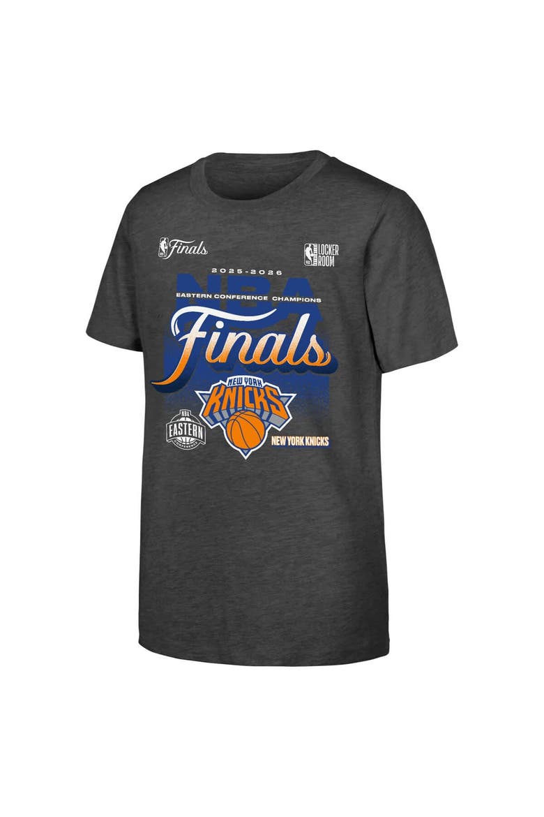 Youth Fanatics Charcoal New York Knicks 2026 NBA Eastern Conference Champions Authentic Locker Room T-Shirt, Main, color, Charcoal