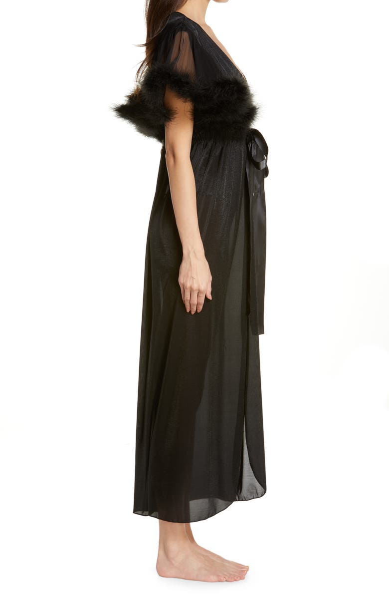 Coquette Feather Trim Robe, Alternate, color, Black