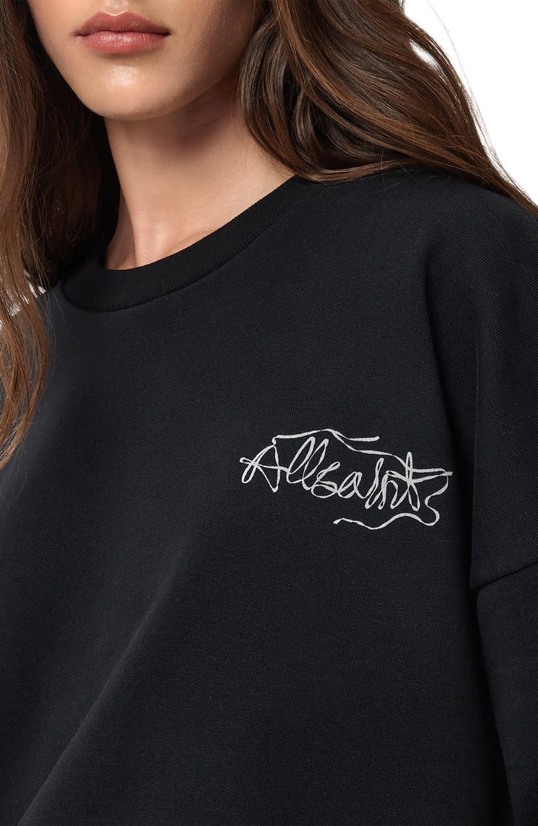 AllSaints Reel Lila Logo Cotton Graphic Sweatshirt, Alternate, color, Washed Black