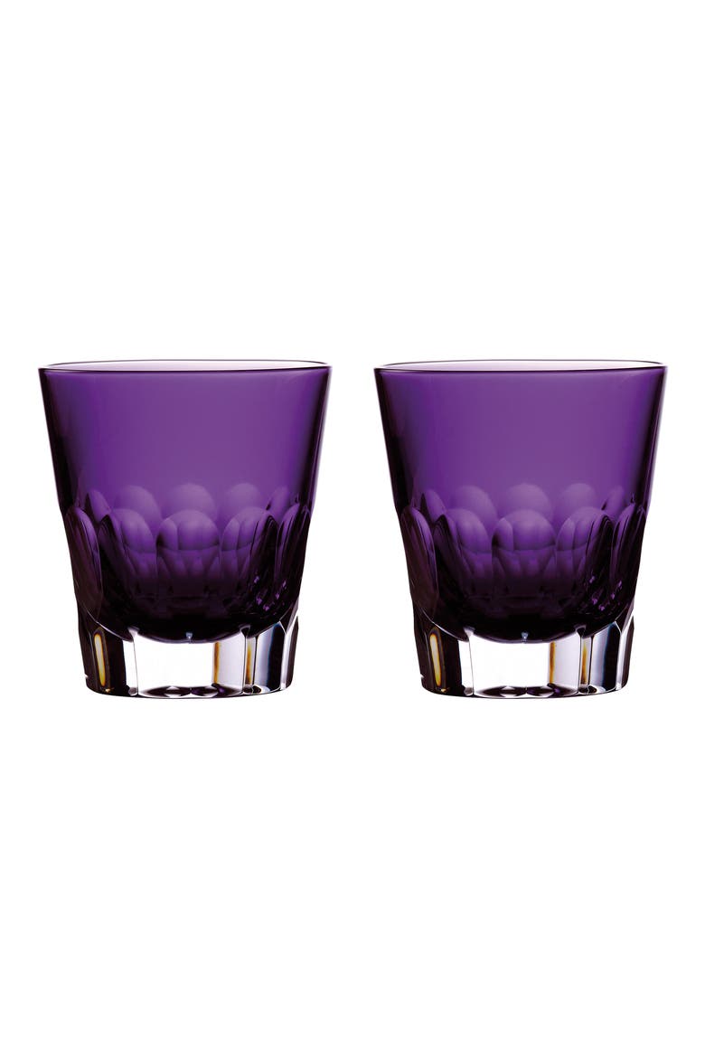 Jeff Leatham Icon Set of 2 Lead Crystal Double Old Fashioned Glasses, Main, color, AMETHYST