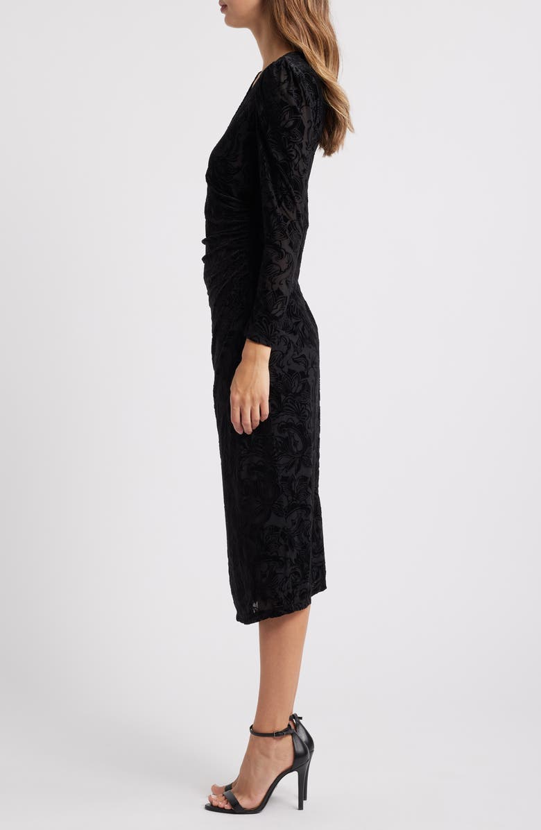 Halogen<sup>®</sup> Surplice V-Neck Long Sleeve Burnout Velvet Stretch Dress, Alternate, color, 