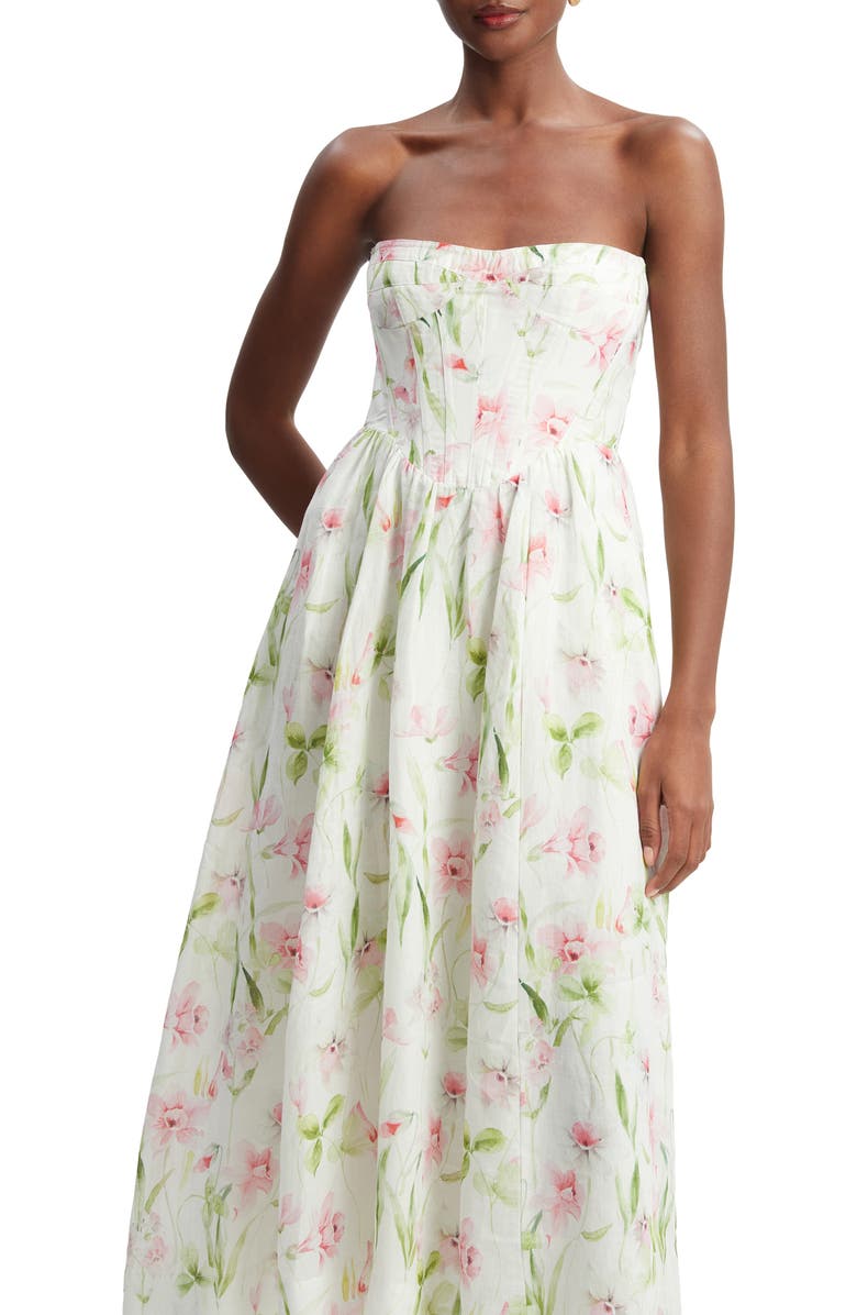 Bardot Lola Floral Strapless Corset Dress, Alternate, color, Summer White Floral