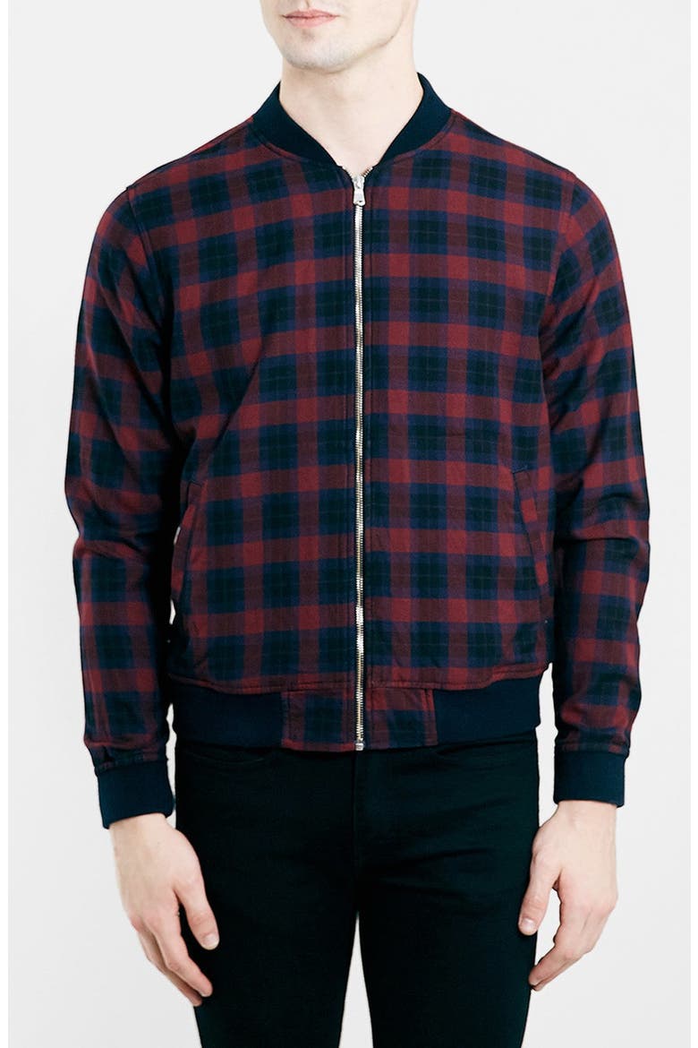 Check Bomber Jacket, Main, color, BURGUNDY MULTI