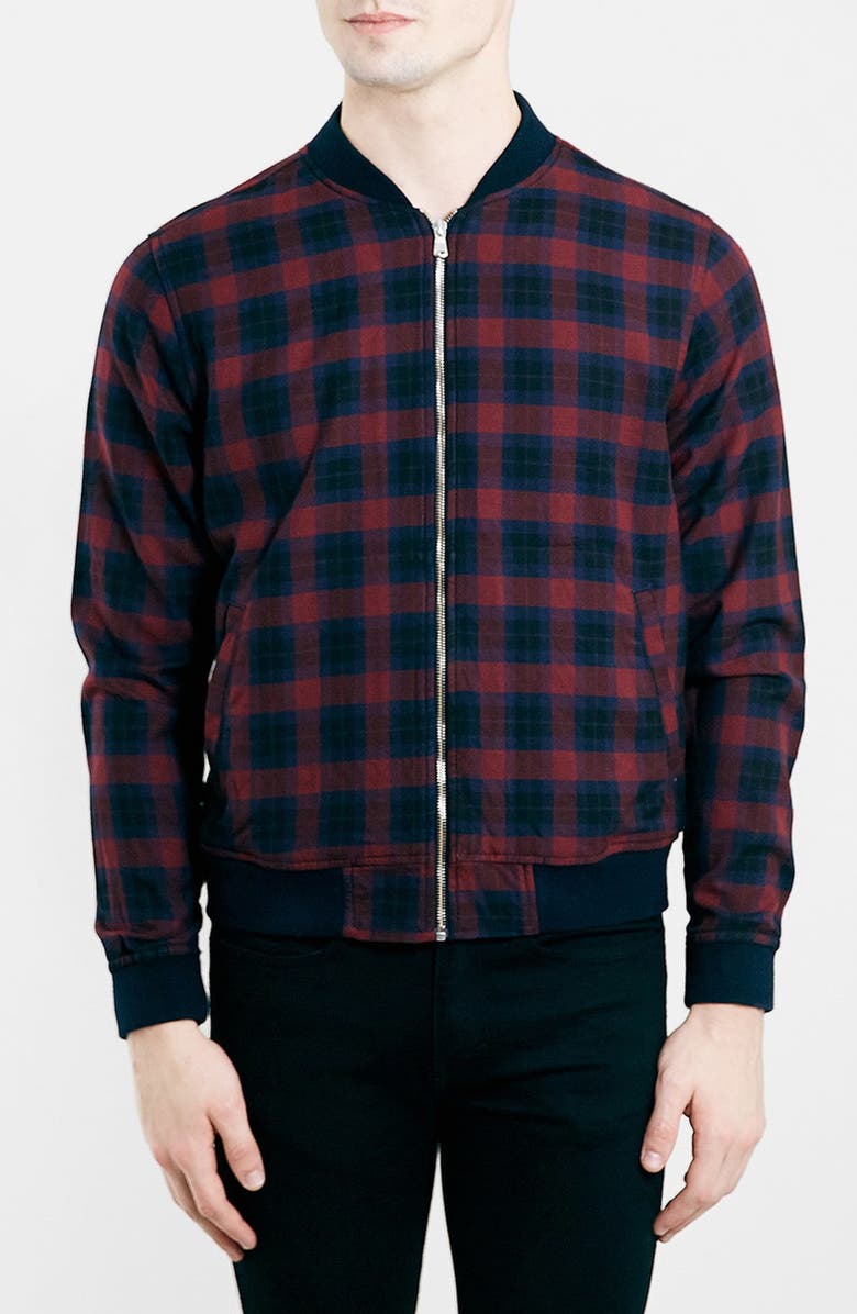 Topman Check Bomber Jacket, Main, color,