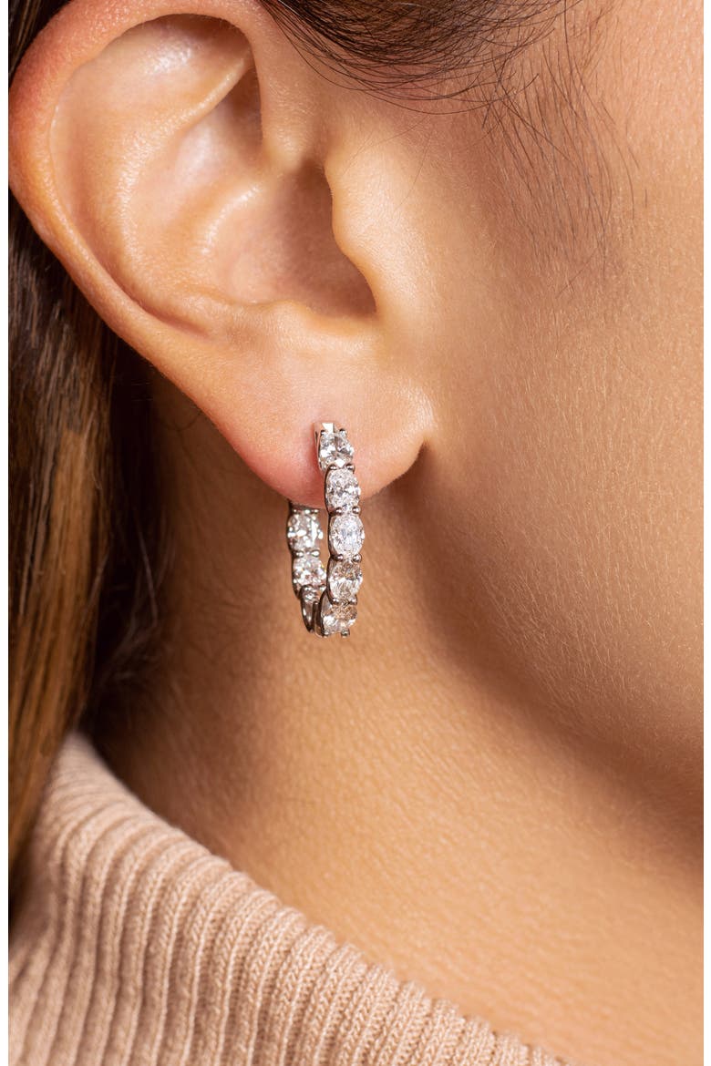 Oval Lab Grown Diamond Inside Out 18K Gold Hoop Earrings, Alternate, color, WHITE GOLD