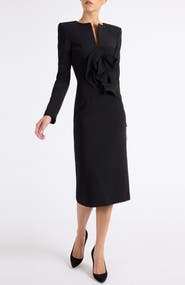 Santorelli Maya Long Sleeve Midi Dress in Stretch Crepe
