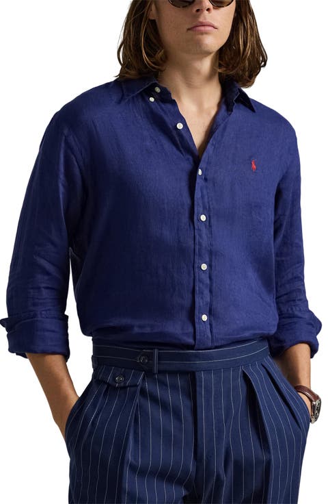 Solid White Linen Button-Down Shirt