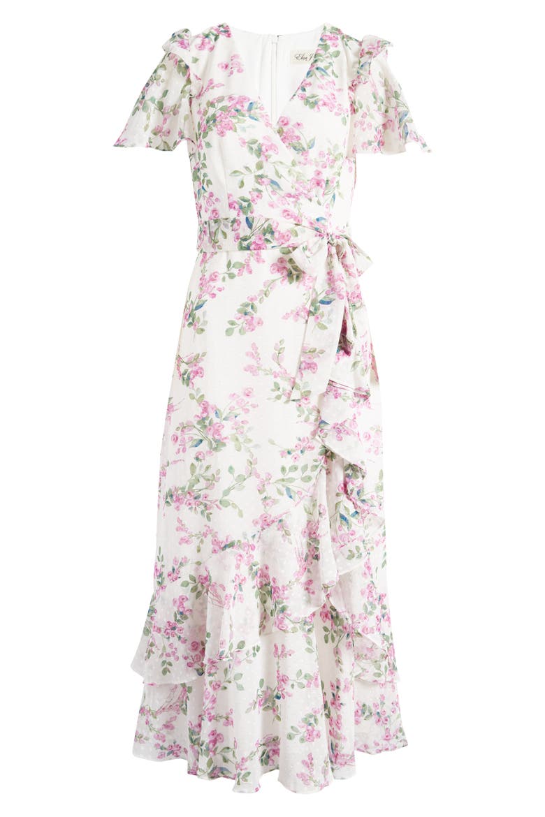 Floral Wrap Front Dress, Alternate, color, LILAC WHITE