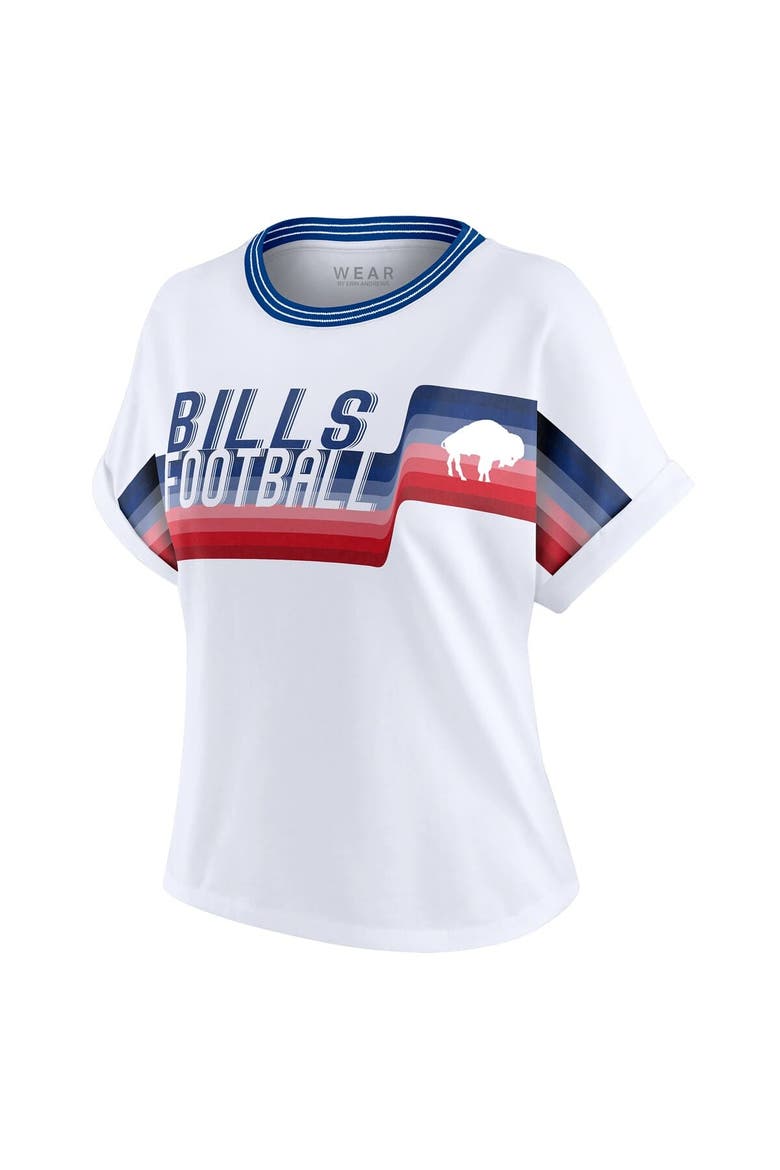 Women's WEAR by Erin Andrews White Buffalo Bills Cropped Center Stripe Dolman T-Shirt, Alternate, color, White