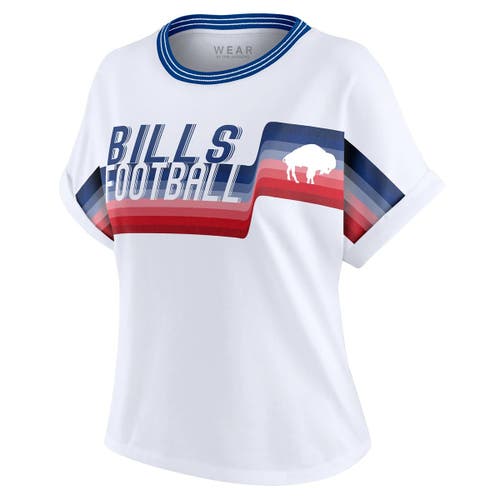 Wear By Erin Andrews White Buffalo Bills Cropped Center Stripe Dolman T-shirt In White