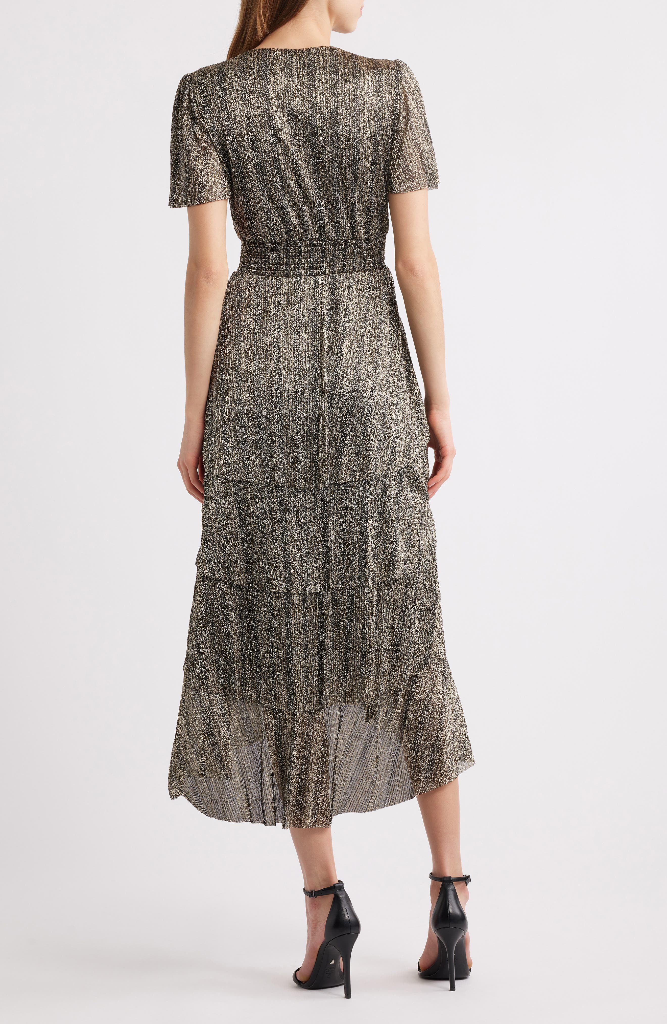 metallic tiered midi dress Coming Back For You Gold Metallic Tiered Midi Dress, Medium - The Mint Julep Boutique
