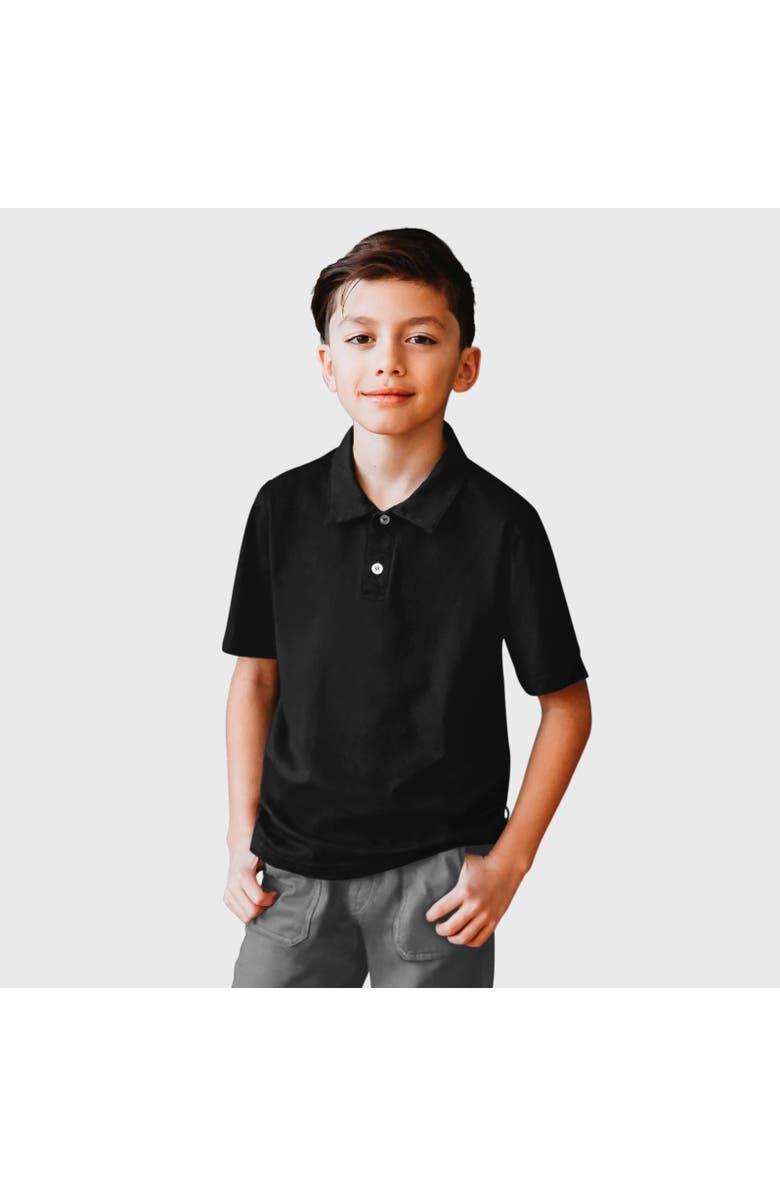 CITY THREADS Boys Soft Cotton Jersey 2-Button Short Sleeve Polo Shirt, Main, color, Black