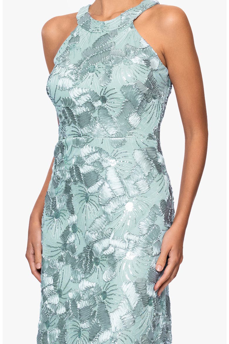 Sequin Floral Sleeveless Gown, Alternate, color, SAGE