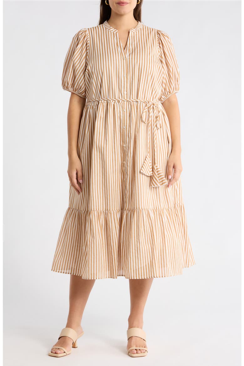Dream State Beth Cotton Button-Up Midi Dress, Main, color, TAUPE-MULTI