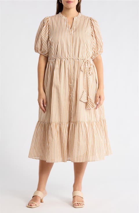 Dream State Beth Cotton Button-Up Midi Dress (Plus)