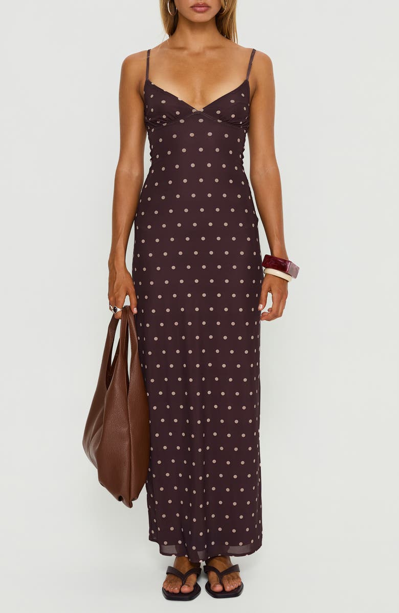 Princess Polly Dot Sleeveless Mesh Maxi Dress, Main, color, Plum / Pink Polka Dot